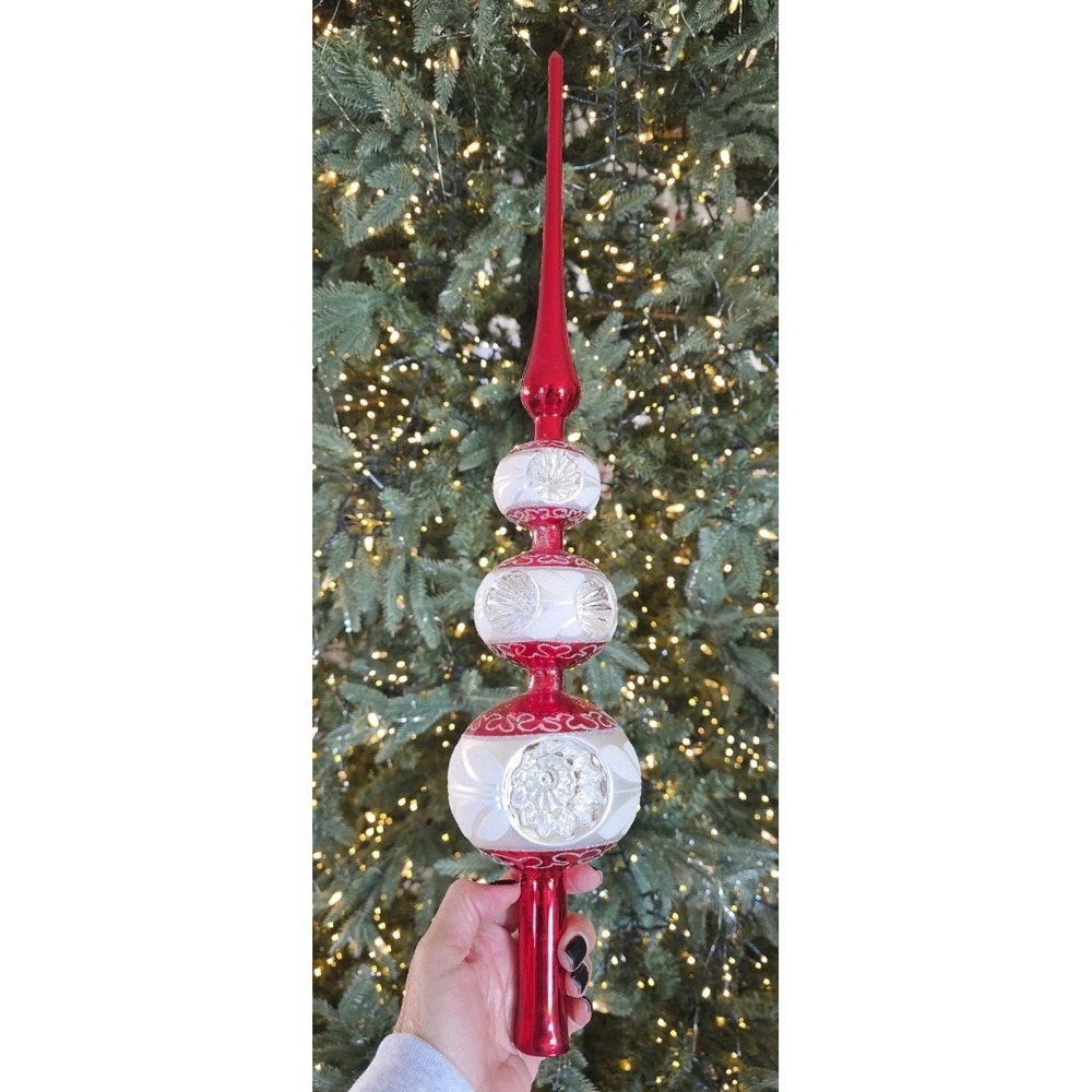 VTG Soffieria De Carlini Italy Glass Christmas Tree Topper Reflectors finial Red